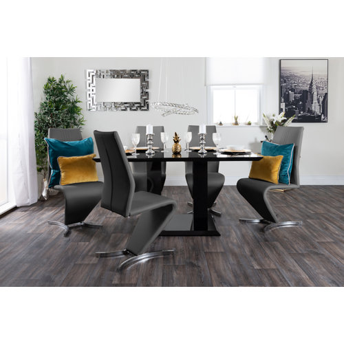 Bless international Eubanks High Gloss Double Pillar Dining Table Set